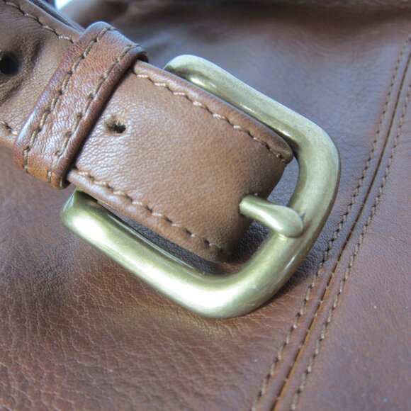 FOSSIL Women Large Brown Leather Organizer Crossbody Shoulder Bag Brass Hardware - Picture 10 of 15